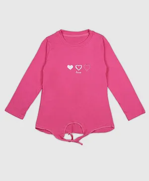 Chipbeys Full Sleeves Love Heart Placement Printed & Front Knot Detail Tee - Pink