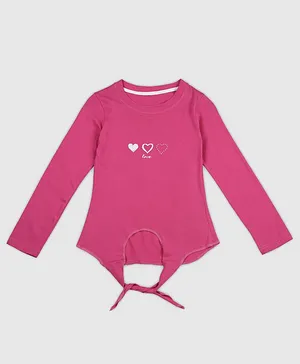 Chipbeys Full Sleeves Love Hearts Printed & Front Knot Detail Tee - Pink