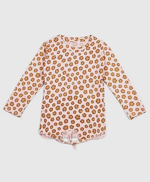 Chipbeys Full Sleeves All Over Flower  Printed & Front Knot Detail Tee - Beige