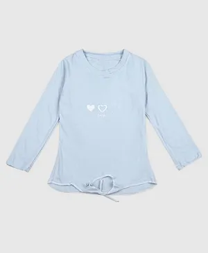 Chipbeys Full Sleeves Love Hearts Printed & Front Knot Detail Tee - Blue