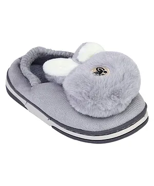 Kid-O-World Bunny Applique Fur Slippers-Grey