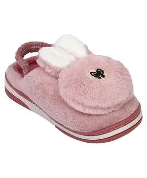 Kid-O-World Bunny Applique Fur Slippers-Peach