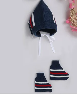 Little Angels Striped Designed Cap With Coordinating Socks - Navy Blue