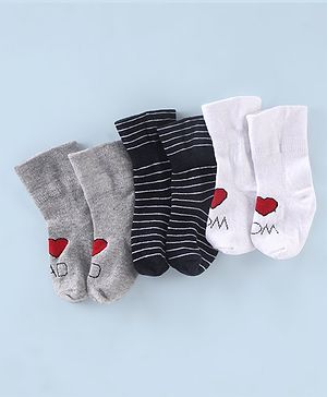 Cute Walk by Babyhug Non Terry Anti Bacterial Ankle Length Stripes Socks Pack of 3 - Grey Black & White