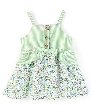 Babyhug Rayon Singlet Sleeves Frock With Floral Print - Green