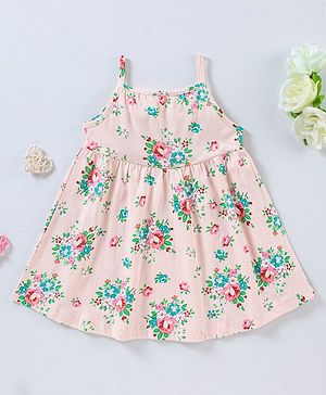Babyhug 100% Cotton Knit Sleeveless Frock Floral Print - Pink