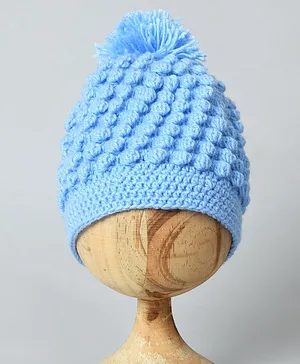 Funkrafts Pom Pom Detail Handmade Woollen Cap - Blue