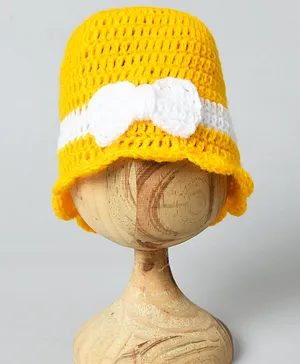 Funkrafts Bow Detail Handmade Woollen Cap - Yellow White