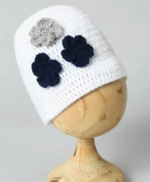 Funkrafts Floral Applique Handmade Woollen Cap - White