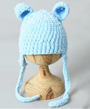 Funkrafts Ears Detail Handmade Woollen Cap - Blue