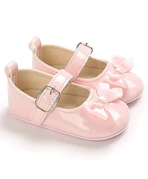 Little Hip Boutique Bow Applique Glossy Finish Anti Slip Bellies Style Booties- Pink