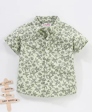 Babyhug 100% Cotton Half Sleeves Shirt Leaf Print- Green