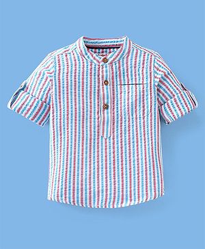 Babyhug Full Sleeves Striped One Pocket Kurta Shirt - Red