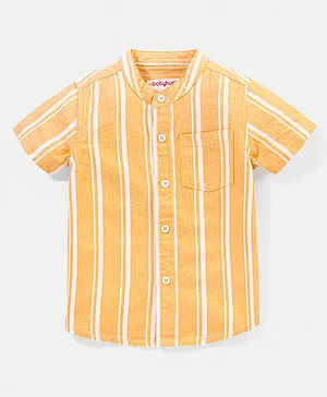 Babyhug 100% Cotton Half Sleeves Striped One Pocket Shirt - Yellow