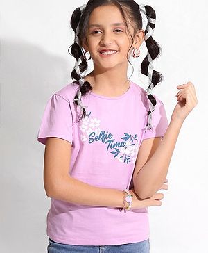 Pine Kids 100% Cotton Half Sleeves Bio Washed T-Shirt Floral Print - Pink
