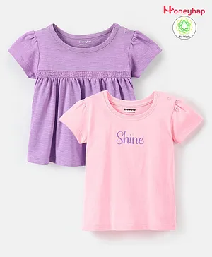 Honeyhap Premium 100% Cotton Half Sleeves T-Shirt with Bio Finish Pack of 2 - Purple & Pink
