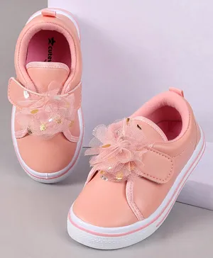 Cute Walk by Babyhug Velcro Closure Casual Shoes With Floral Applique - Pink