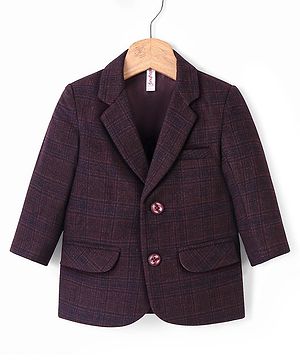 Babyhug Full Sleeves Textured Party Wear Checked Blazer - Purple