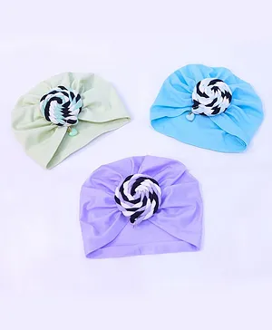 Tipy Tipy Tap Pack Of 3 Braided Sphere Embellished Turban Style Cap - Blue Green Purple