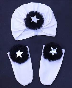Tipy Tipy Tap Furry Star Turban Cap With Socks Set Of 2 - White