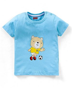 Babyhug Cotton Jersey Half Sleeves T-Shirt Teddy Print - Blue