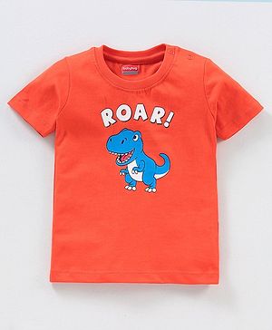 Babyhug Cotton Jersey Half Sleeves T-Shirt Dino Print - Light Orange