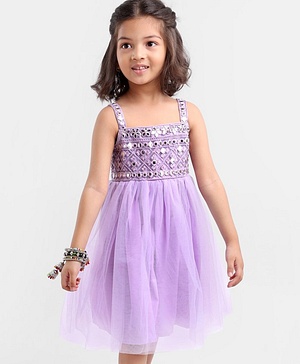 Babyhug Sleeveless Embroidered Ethnic Dress With Mirror Detailing- Lavender