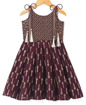 Babyhug Woven Foil Printed Sleeveless Ethnic Dress - Maroon