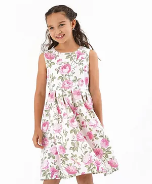 Primo Gino Woven Sleeveless Floral Print Party Dress -Pink