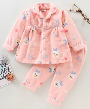 Mom's pet Full Sleeves Bird Printed Night Suit - Peach