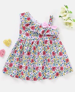 Babyhug 100% Viscose Sleeveless Floral Print Frock - White