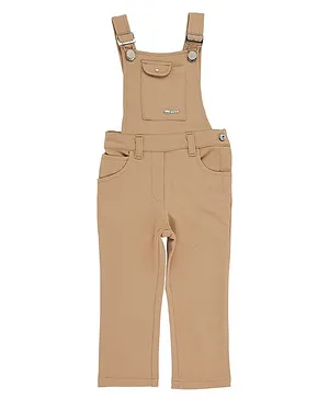Actuel Sleeveless Full Length Solid Dungaree With Front Pocket - Beige