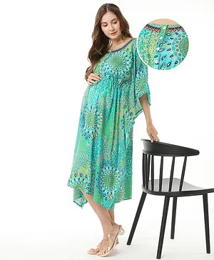 Bella Mama Three Fourth Sleeves Kaftan Style Kurta Printed - Green