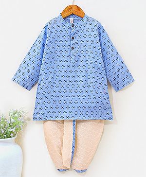 Babyhug 100% Cotton Full Sleeves Kurta & Dhoti Floral Print - Blue