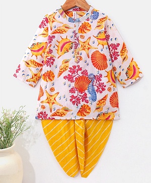 Babyhug 100% Cotton Full Sleeves Kurta & Dhoti Set Ethnic Print - Yellow