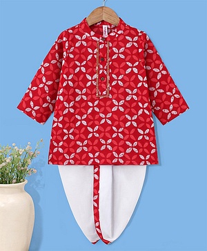 Babyhug 100% Cotton Woven Full Sleeves Floral Print Kurta & Dhoti Set - Red Babyhug 100% Cotton Woven Full Sleeves Floral Print Kurta & Dhoti Set - Red
