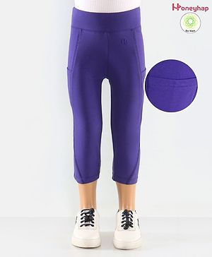 Honeyhap Premium Cotton Super Stretch Elastane Capri Length Bio Finish Leggings With Side Pocket - Blue