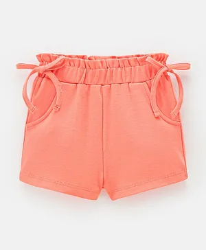 Bonfino Interlock Cotton Knit Solid Shorts with Mock Tie-Up Details - Coral