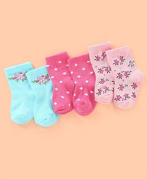 Cutewalk By Babyhug Anti Bacterial Ankle Length Non Terry Socks Polka Dots Design Pack of 3 - Pink