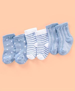 Cutewalk By Babyhug Anti Bacterial Ankle Length Non Terry Socks Striped Design Pack of 3- Blue