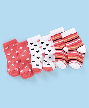 Cutewalk By Babyhug Anti Bacterial Ankle Length Non Terry Socks Striped Design Pack of 3- Red
