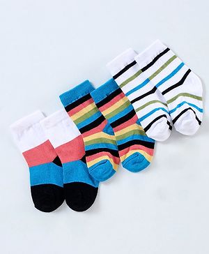 Cutewalk By Babyhug Anti Bacterial Ankle Length Non Terry Socks Striped Pack of 3- Multicolour