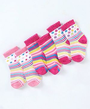 Cutewalk By Babyhug Cotton Anti Bacterial Ankle Length Socks Striped Pack of 3- Multicolour
