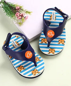Babyoye Flip Flops Tiger Print & Applique Velcro Closure - Blue