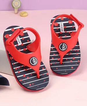 Babyoye Flip Flops Floral Print & Applique Velcro Closure - Navy Blue