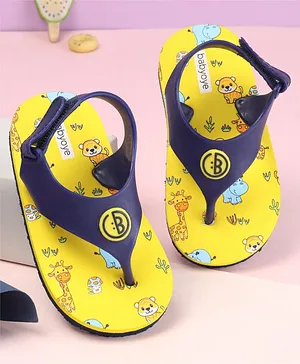 Babyoye Flip Flops with Velcro Closure - Yellow & Blue