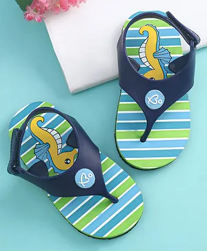 Babyoye Flip Flops Sea Horse Print Velcro Closure - Crystal Blue