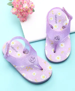 Babyoye Flip Flops with Velcro Closure Floral Print - Purple