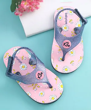 Babyoye Flip Flops with Velcro Closure Floral Print - Pink