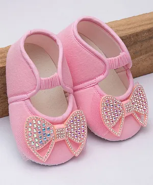 Daizy Stones Embellished Bow Detail Booties - Baby Pink
